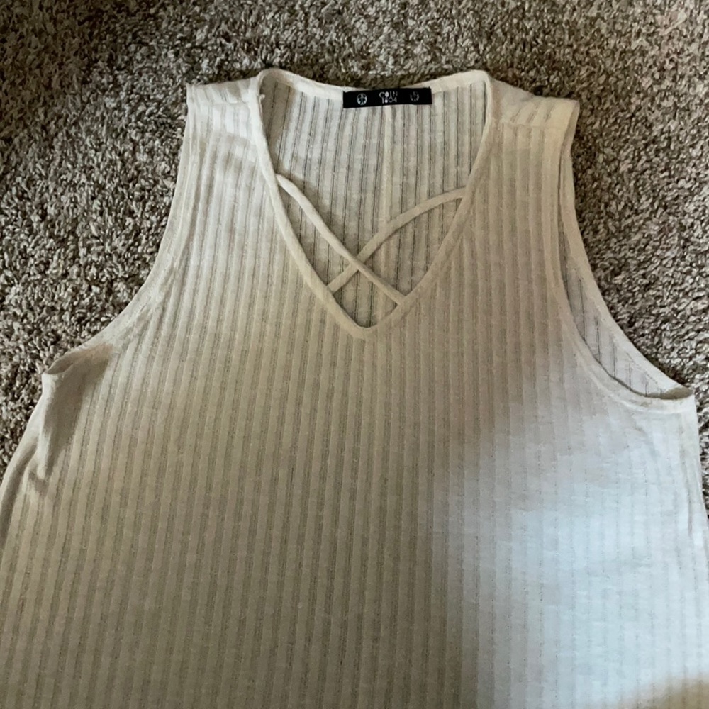 Ribbed Tank with Cross Stitch Neck